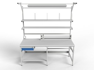 Stół do pakowania paczek SPR z półkami obcinarką i oświetleniem