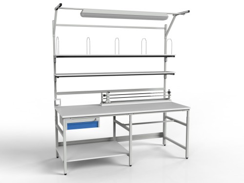 Stół do pakowania paczek SPR z półkami obcinarką i oświetleniem