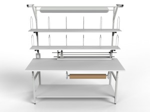 Duży stół do pakowania SPR z trzema półkami separatorami i oświetleniem