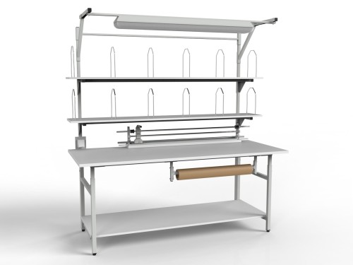 Duży stół do pakowania SPR z trzema półkami separatorami i oświetleniem