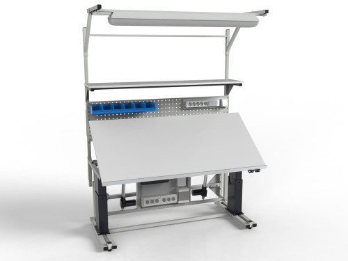 Stół montażowy z elektrycznie pochylanym / uchylanym blatem pochył 35 °