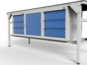 Stół warsztatowy SMWK1K 2000x900x800 mm z blatem z blachy i trzema szafkami