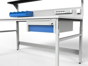 Stół monterski z regulacją wysokości, centralnym oświetleniem, półką
