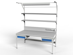 Stół monterski z regulacją wysokości i zestawem akcesoriów