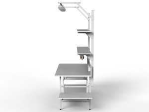 Stół kompletacyjny SP z półkami bocznymi i oświetleniem w wersji o niestandardowych wymiarach blatu