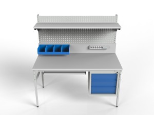 Stół roboczy z półką i szafką z trzema szufladami