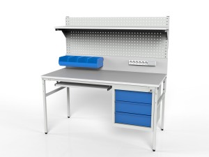 Stół roboczy z półką i szafką z trzema szufladami