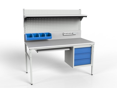 Stół roboczy z półką i szafką z trzema szufladami