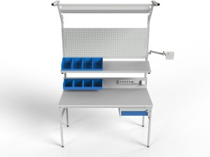 Stanowisko robocze z szufladą pojemnikami i uchwytem na monitor