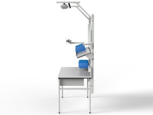 Stanowisko robocze z szufladą pojemnikami i uchwytem na monitor