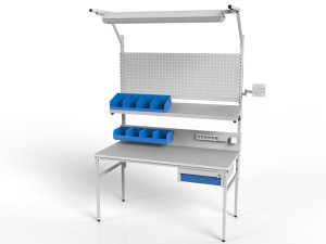 Stanowisko robocze z szufladą pojemnikami i uchwytem na monitor