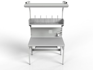 Stół monterski z regulowanym blatem, oświetleniem i szufladą na klawiaturę