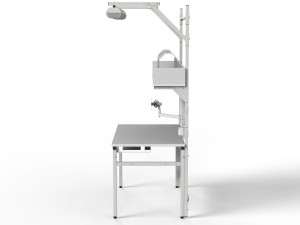 Stół monterski z regulowanym blatem, oświetleniem i szufladą na klawiaturę