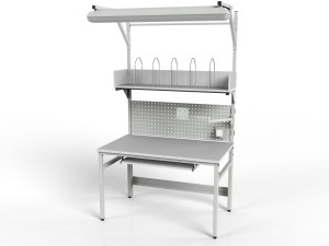 Stół monterski z regulowanym blatem, oświetleniem i szufladą na klawiaturę