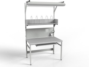 Stół monterski z regulowanym blatem, oświetleniem i szufladą na klawiaturę