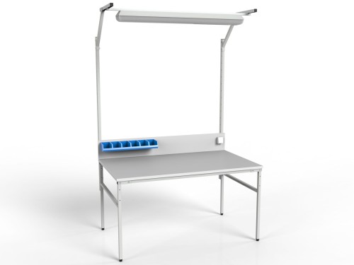 Stół montażowy SMC z oświetleniem i pojemnikami magazynowymi