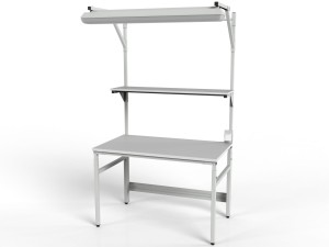 Stół monterski regulowany z półką i centralnym oświetleniem