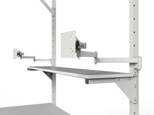 Stół roboczy SMPC z oświetleniem, dwoma uchwytami monitora i półką