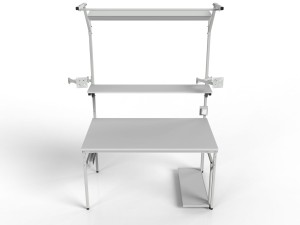 Stół roboczy SMPC z oświetleniem, dwoma uchwytami monitora i półką