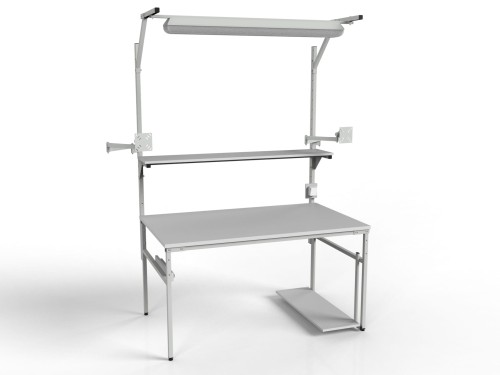 Stół roboczy SMPC z oświetleniem, dwoma uchwytami monitora i półką