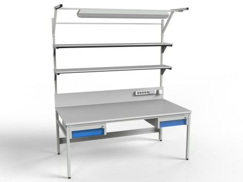 Stół monterski z regulacją wysokości i zestawem akcesoriów