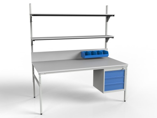 Stół roboczy z kontenerem i półkami