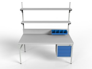 Stół roboczy z kontenerem i półkami