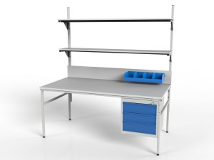 Stół roboczy z kontenerem i półkami
