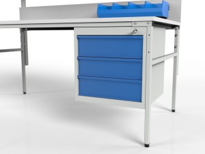 Stół roboczy z kontenerem i półkami